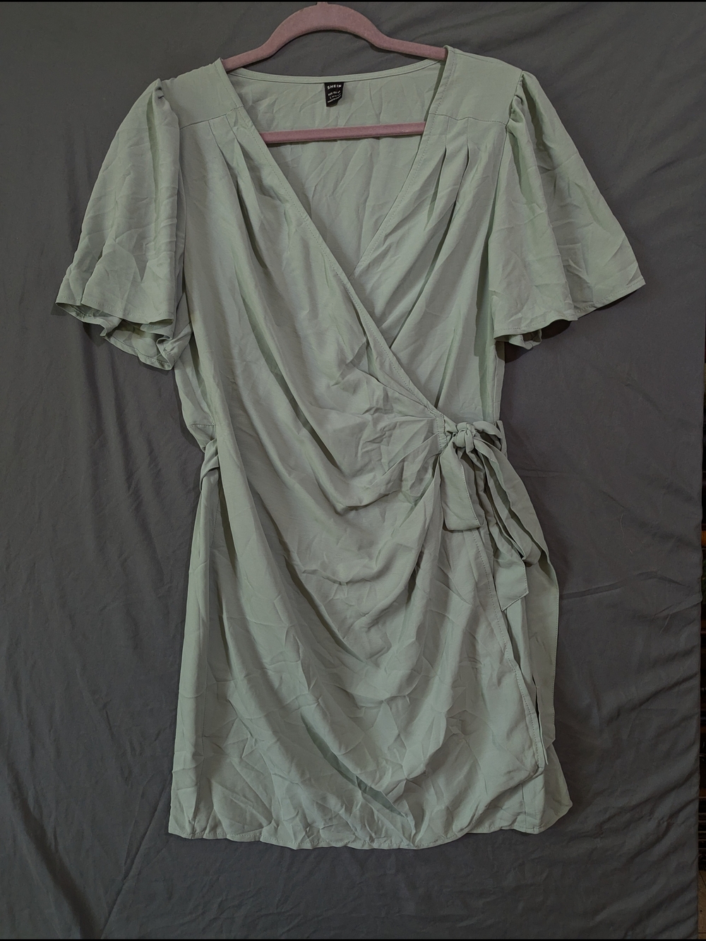 Sage Green Wrap Mini Dress with Tie Waist